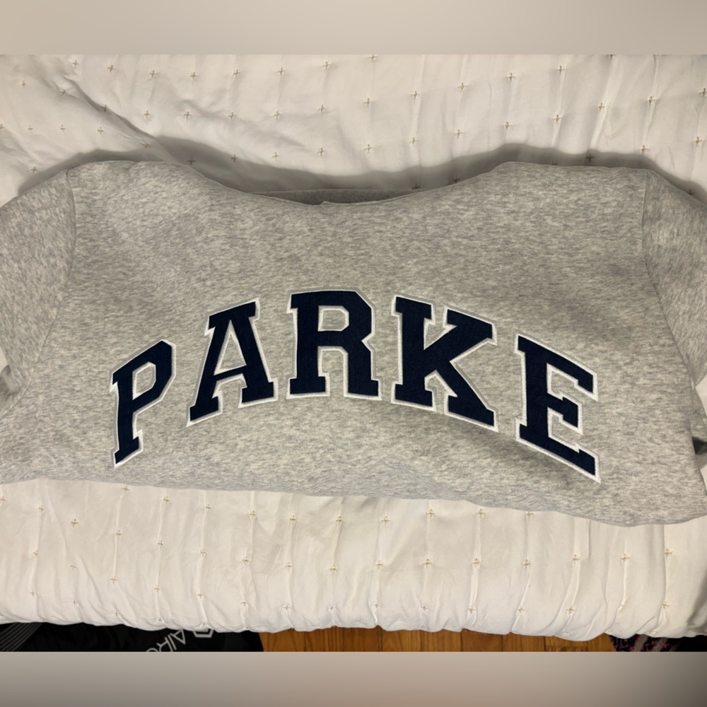 NWOT PARKE Varsity Hoodie in Classic Grey and Denim